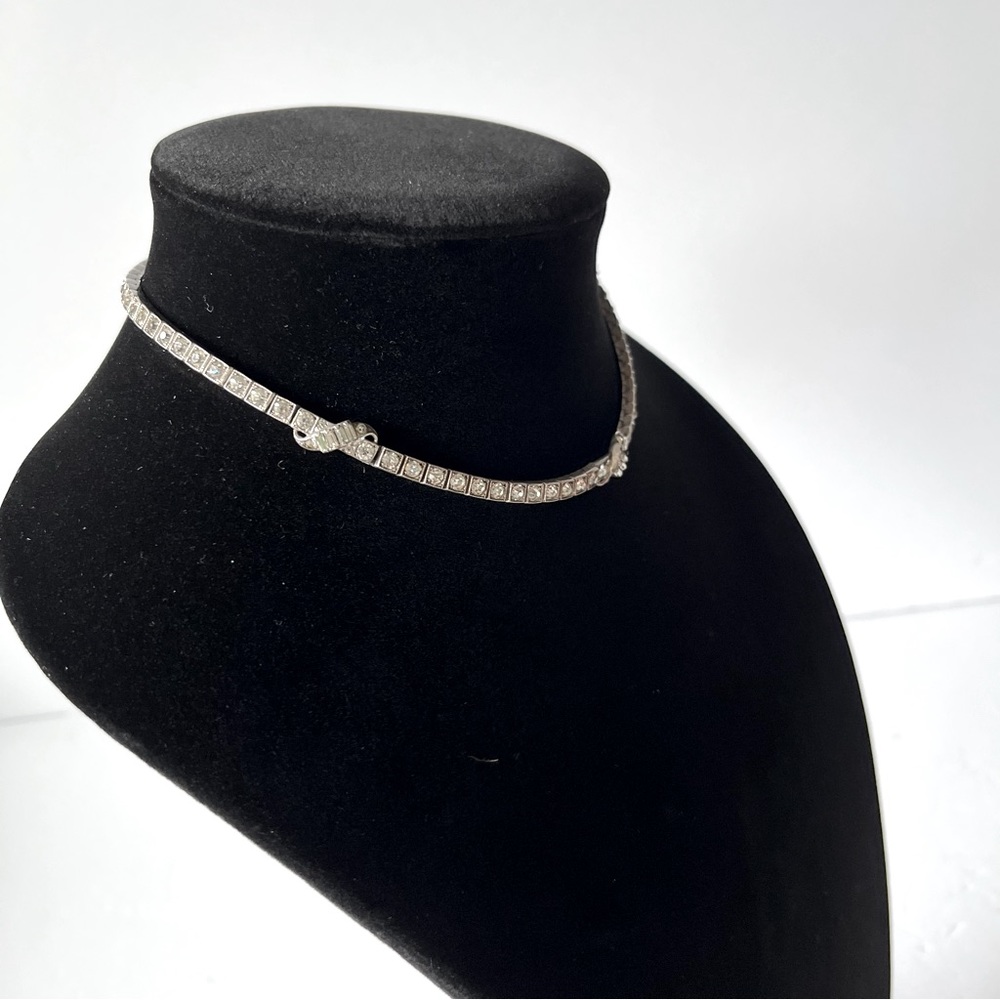 1920s Antique Otis Sterling Silver and Rhinestone 14” Choker